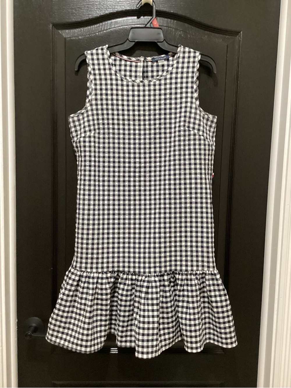 Tommy Hilfiger Navy and White Gingham Ruffle Hem Dress